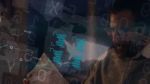 Digital Analyst Engaging with High-Tech Holographic Interface