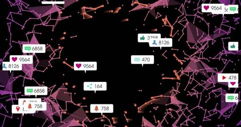 Neon Low-Poly Social Network with Floating Notification Counters and Holographic Mesh