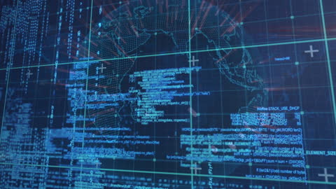 Digital Interface Concept with Data Processing Overlay on Globe Animation