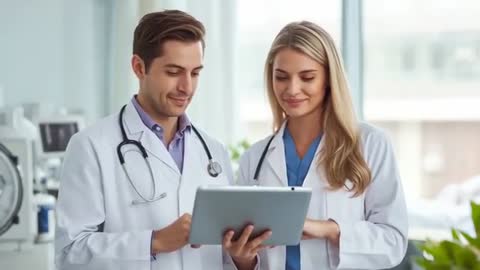 Medical Professionals Collaborating and Sharing Data on Tablet