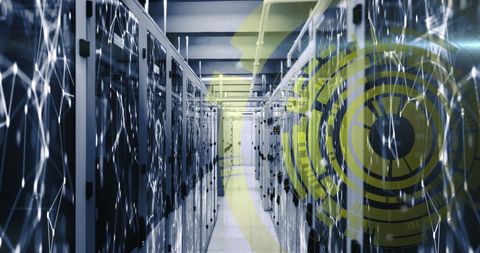 Digital Composite of Data Center with Futuristic Graphics - Download Free Stock Images Pikwizard.com
