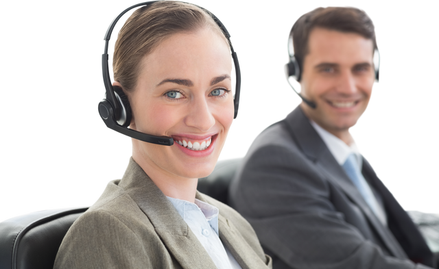 Smiling Business Colleagues with Headsets on Transparent Background Vector - Download Free Stock Videos Pikwizard.com