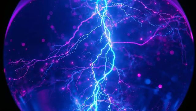 Vibrant electric plasma globe with blue and magenta lightning