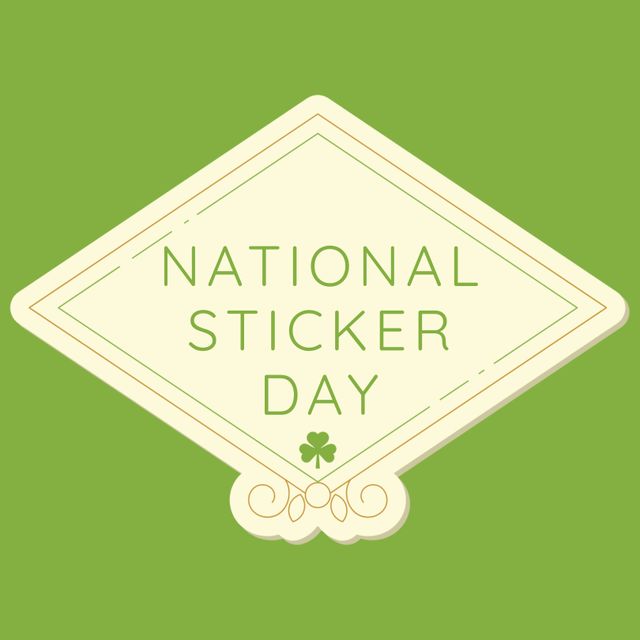 Graphic design ideal for promoting National Sticker Day events or campaigns. Suitable for social media posts, event flyers, or digital invitations. Perfect for adding a touch of fun and nostalgia to various projects.