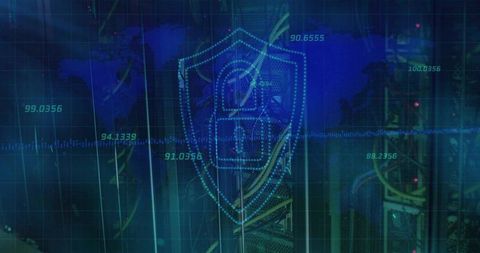 Holographic Security Shield Representing Cybersecurity in Data Center