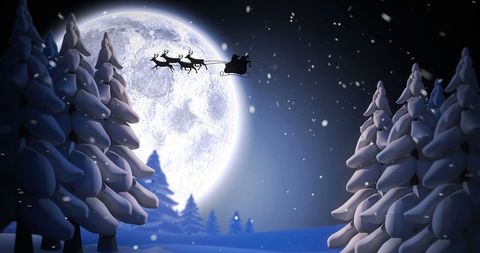 Santa Claus Sleigh and Reindeers Flying over Magical Winter Night Sky - Download Free Stock Images Pikwizard.com