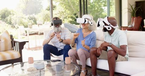 Seniors Engaging in Virtual Reality Experience at Home