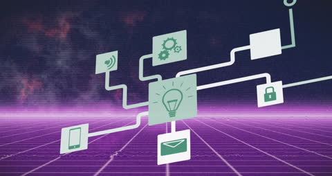 Conceptual Network Background with Data Processing Icons