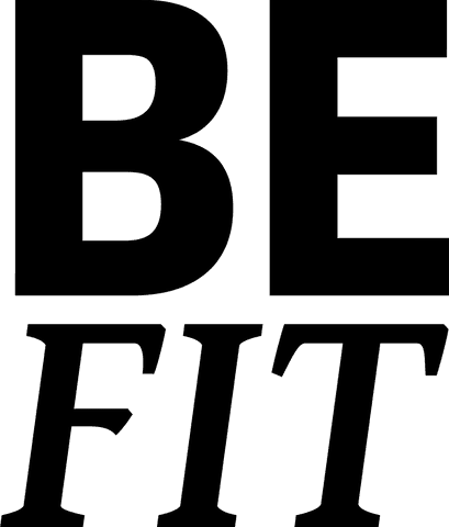 Bold black text 'be fit' on transparent background