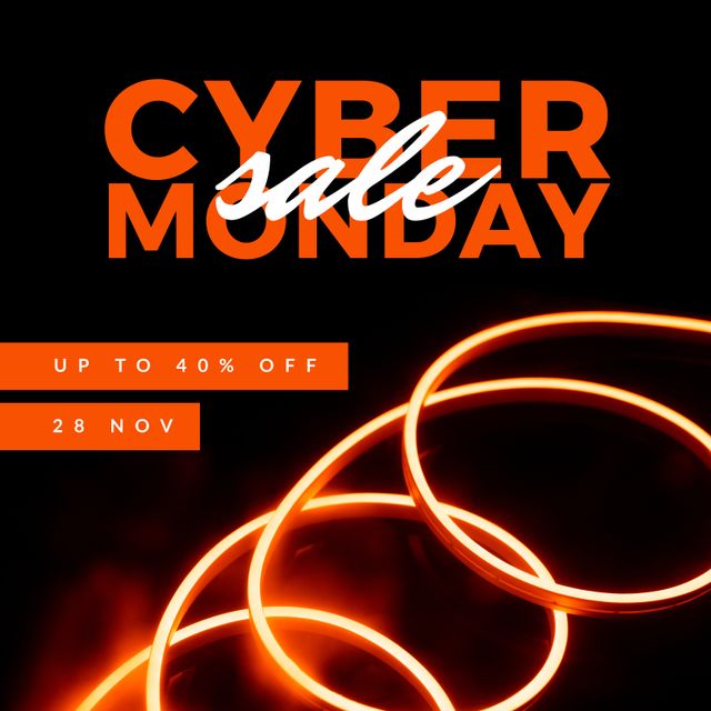 Composition of cyber monday text over neon shapes on black background. Cyber monday, shopping and sale concept digitally generated image.