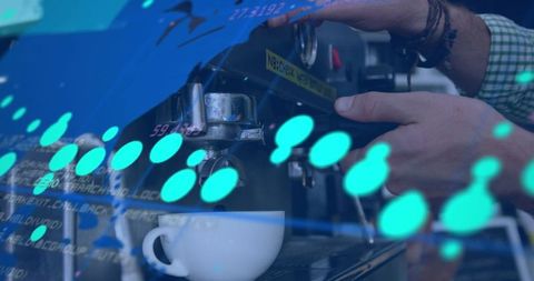 Barista Making Coffee with Digital Interface Overlay