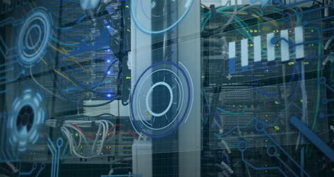 Futuristic Network Interface with Data Processing Visualization