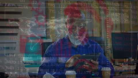 Doctor Using Tablet with Digital Data Overlay