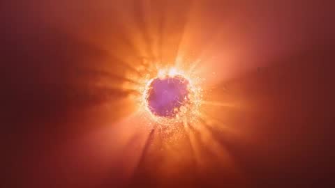 Exploding Purple Core Emitting Orange Rays and Sparks, Expanding Halo Abstract Energy Loop