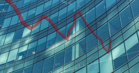 Digital Financial Data Overlay on Modern Office Building