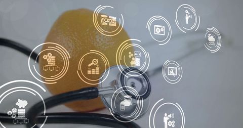 Digital Healthcare Innovation Concept with Stethoscope and Orange