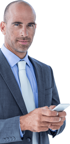 Transparent businessman in suit with smartphone