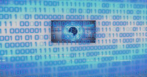 Streaming binary code around camera lens signaling cybersecurity surveillance and data breach