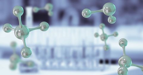 Futuristic molecular models in scientific research lab scene