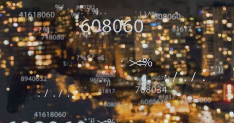 Digital Codes Overlaying Urban Nightscape