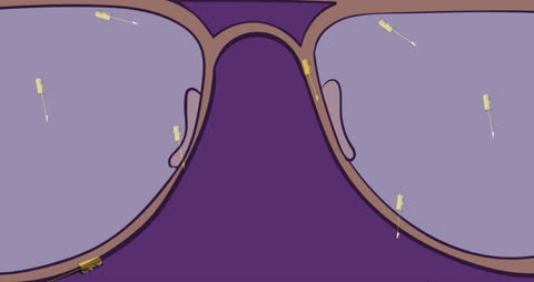 Trendy Glasses with Mascara Animation on Purple Background