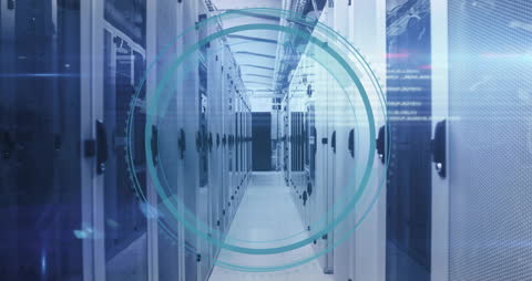 Futuristic Data Processing in Server Room with Virtual Interface