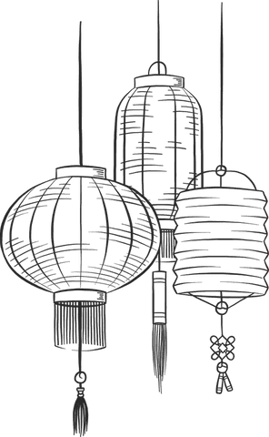 Traditional Chinese Lanterns with Tassels on Transparent Background