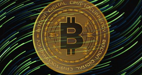 Futuristic Bitcoin with Data Streams and Digital Interface