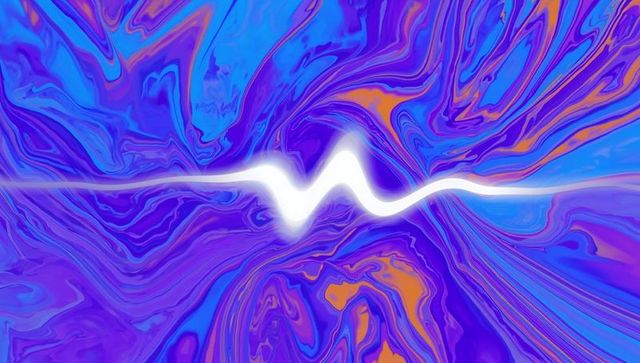 Vibrant wavy white line over colorful marbled abstract background