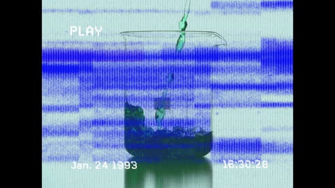 Abstract Retro VHS Style Static with Beaker and Liquid Science Experiment