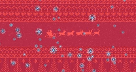 Festive Christmas Pattern with Snowflakes on Red Background