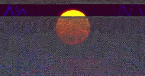 Retro Futuristic Sunset with Digital Interference
