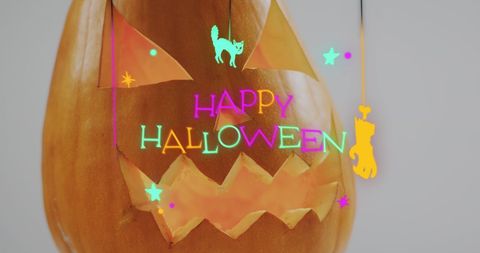 Neon Halloween Greeting with Spooky Pumpkin Design - Download Free Stock Images Pikwizard.com