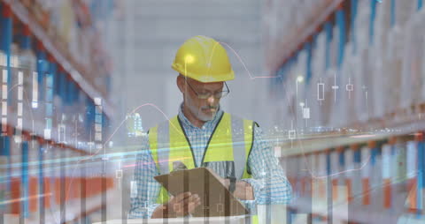 Warehouse Worker Using Digital Data in Logistics Management