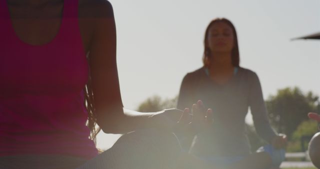 Two Women Meditating Outdoors in Sunlight - Download Free Stock Images Pikwizard.com