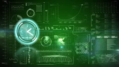 Digital Data Display with Futuristic Clock Overlay
