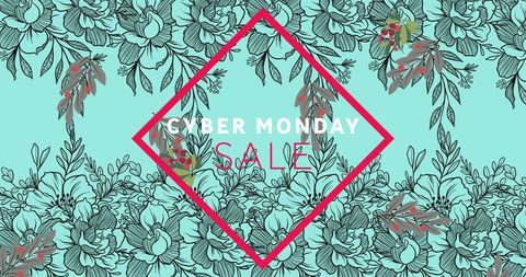 Cyber monday sale text with floral design in hypnotic motion