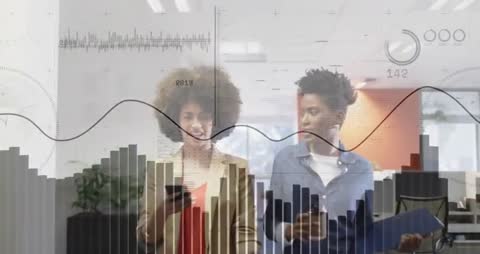 Business Colleagues Networking with Digital Infographic Overlay