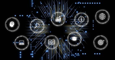 futuristic data processing interface with technology icons - Download Free Stock Images Pikwizard.com