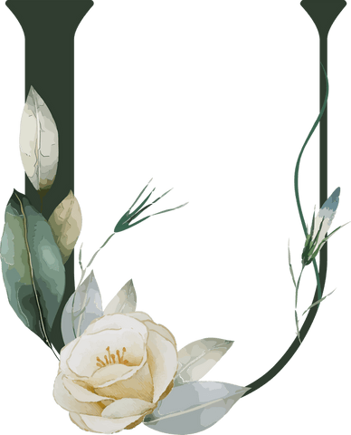Watercolor Floral Alphabet U on Transparent Background