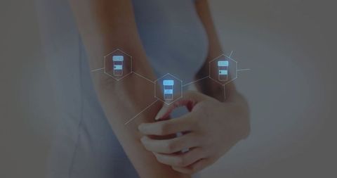 Digital health interface with medicine icons on arm