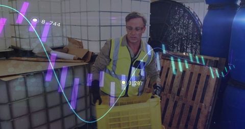 Worker utilizing ar technology in warehouse logistics and automation
