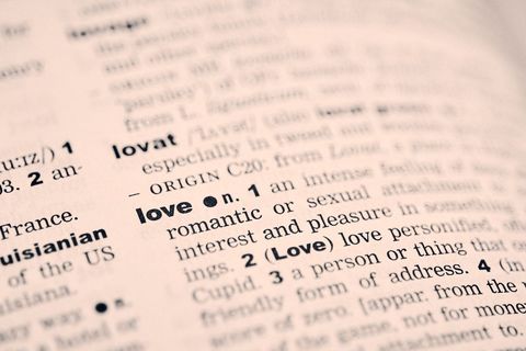Highlighted definition of 'love' in dictionary page