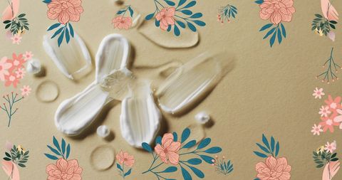 Organic Cream Smudges with Floral Border on Brown Background - Download Free Stock Images Pikwizard.com
