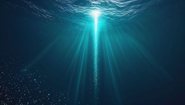 Sunlight beam penetrating deep ocean waters