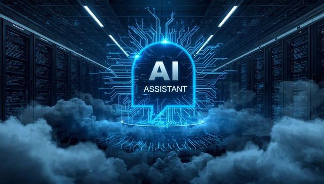 Futuristic AI Assistant Technology in Data Center