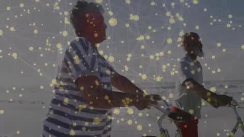 Senior Couple Enjoying Health Walk with Beach Cruisers at Serene Shoreline