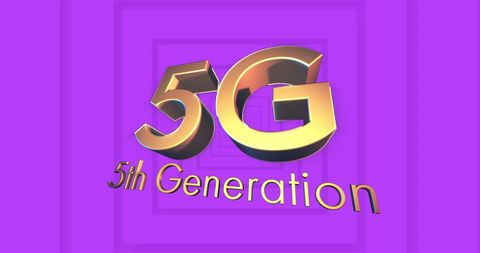 Modern 5G Technology Text on Purple Patterned Background