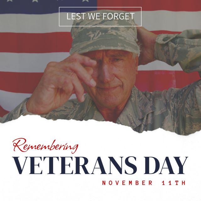 Veterans Day Tribute with Senior Soldier Saluting American Flag - Download Free Stock Templates Pikwizard.com