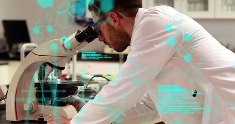 Scientist Analyzing Samples with Digital Data Overlays - Download Free Stock Images Pikwizard.com